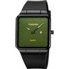 TONSHEN Uomo e Donna Orologi da Polso Unisex Acciaio Inossidabile Quadrato Quadrante Calendario Cassa e Gomma Cinturino Analogico Quarzo Orologio (Verde)