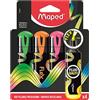 Maped - 4 evidenziatori Fluo Peps Flex - Punta morbida flessibile - Comfort di scrittura su tutti i tipi di carta - Colori luminosi giallo + verde + rosa + arancione
