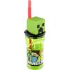 P:OS 33198 - Bicchiere per bambini con cannuccia e coperchio, con personaggio 3D in design Minecraft da 360 ml, in plastica to-go, senza BPA e ftalati
