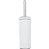 WENKO Piantana set WC Alassio, portascopino chiuso incluso scopino, ciuffo sostituibile 8.5 cm, nero, in acciaio inox satinato resistente contro la ruggine, 9.3 x 39.2 x 9.3 cm, bianco opaco