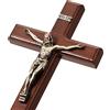 ARCHOBAN Crocifisso da parete, croce cattolica, 30,5 cm, in legno, decorazione da parete, marrone + ottone anticato