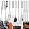 JUAUO 28Pcs Set BBQ Accessori Barbecue Utensili Professionali in Acciaio Inox, Pratico Kit Attrezzi Barbecue Cucina con Borsa Portatile, Griglia Barbecue Accessori Camping, Regalo Compleanno Uomo e Papa