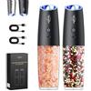 Sangcon-EP Sangcon Set Macina Sale e Pepe Elettrico con Sensore di Gravità e Interruttore, Capacità 9Oz Aggiornata, Mulini per Spezie Ricaricabili USB, Funzionamento con una Sola Mano, Regolabile(Nero)