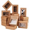 BENECREAT 30 Pack Scatola di Cartone Pieghevole Marrone con Finestra Trasparente 8,5x6x3cm Contenitore di Gioielli Regalo Contenitore Superiore per Torta, Cioccolato e Biscotti Per Natale