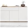 WHOUS Credenza e Buffet GARDA per Soggiorno con 1 Cassetto e 3 Ante, Madia per Salotto, Cucina e Sala da Pranzo in Legno, 120,1x35x70 cm, Bianco Lucido e Rovere