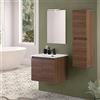 Inbagno Mobile bagno sospeso 60 cm noce canaletto con 2 ante soft-close, lavabo in ceramica e specchio reversibile 50x70 cm, KLEO