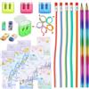 AUAUY 27pz Materiale Scolastico Set, Regalo Ritorno A Scuola, Simpatico Cancelleria Regalo, Matite Flessibili, Matita Colorata, Quaderno, Temperamatite, Gomma, Regalo Festa Bambini