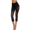ZCXCsfp Leggings da donna a 3/4 di lunghezza con pizzo a vita alta pantaloni da yoga ritagliati strappati Jeggings controllo pancia allenamento fitness corsa pantaloni skinny, Nero , M