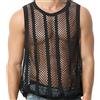 Faringoto Canottiera da uomo con scollo rotondo, senza maniche, ultraleggera, ad asciugatura rapida, trasparente, sexy, per fitness, nero, XL