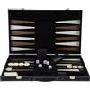 Engelhart - 250504 - Gioco di Backgammon in Legno Deluxe in Custodia Rivestita in Similpelle, 2 Giocatori, 5 Dadi, 2 Tazze e Shuffleboard (Marrone/Avorio 45,7 cm)