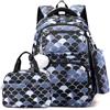 FANDARE 3 in 1 Zaino Scuola per Ragazze Zaino per bambini Zaini Casual Zaini scuola Borse da scuola Zaino Casual con pranzo al sacco & Astuccio Borse Zainetto per Ragazzi Studenti Zainetto Nero