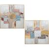 DRW Set di 2 Quadri Quadrati Astratti con Cornice Dorata 82x4,5x82 cm, Oro