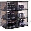 ZLLZUU Scatole organizer per scarpe, confezione da 6 scatole per scarpe grandi, con porta magnetica, in plastica trasparente, impilabili, colore nero