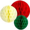 Talking Tables Decorazioni natalizie riutilizzabili di alta qualità, confezione da 3 palline di carta a nido d'ape da appendere, per Natale, rosso, crema, verde, grande