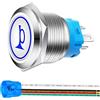 Taiss 19MM 12V pulsante clacson Interruttore a pulsante Momentaneo con verde Luce a LED,Metallo Interruttore a pressione per auto e barca campanelli altoparlanti,con Cavi pre-cablaggio HORNP19-BU