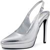 Zhabtuc Décolleté con Plateau 12,5 cm Punta Chiusa con Tacco a Spillo Slingback da Donna Scarpe da Sera per Passi Femminili sicuri, Argento, 38 EU