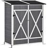 Outsunny Casetta in Legno da Giardino con 2 Ante, Armadio da Esterno Porta Attrezzi da Giardino con uno Sgabello, 139x75x147/160cm