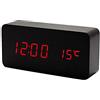 Lancoon Orologio Digitale In Legno Sveglia A Led Multifunzione Con Indicazione Di Ora/Data/Temperatura E Comando Vocale Per I Viaggi In Ufficio AC11Black_Red