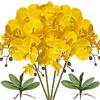 FagusHome 32 pollici fiori artificiali di Phalaenopsis 4 pezzi con 2 fasci di foglie di fiori di orchidea artificiali Piante a stelo per la decorazione domestica (Giallo)