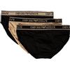 Emporio Armani Slip Uomo Confezione 3 Pezzi Mutande Elastico a Vista Cotone Elasticizzato Underwear Articolo 111734 3R717 Brief, 24321 Black/Sand/Black - Nero/Sabbia/Nero, XL