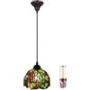 Uziqueif D, Tiffany Lampada a Sospensione,Plafoniera a Sospensione da 8, Paralume in Vetro, per Cucina, Lampadario Vintage per Sala da Pranzo, Soggiorno, Altezza Regolabile