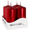 Nipter Candele votive candele a colonna candele dell'avvento rosso metallico, diametro 4 cm, altezza 8 cm, inodore, tempo di combustione lungo 9h, set 4 pezzi (1 scatola)