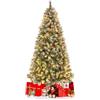 COSTWAY Albero di Natale Pre-Illuminato 150/195 cm, Albero di Natale con Cerniere e 200/420 Luci LED Bianche Calde, 8 Modalità di Illuminazione, 450/909 Punte di Ramo, Bacche Rosse e Pigne (195 cm)