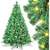 Randaco Albero di Natale artificiale con illuminazione, 150 cm, 550 punte progettate con apertura automatica, in PVC, 200 LED, luce bianca calda, con supporto in metallo, difficilmente infiammabile