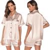 GAESHOW Pigiama Donna, Pigiami da Donna in Raso di Seta Pigiama Donna Corto Set Pigiama in Raso con Bottoni, 2 Pezzi Maniche Corte e Pantaloncini Casa Leggero Estivo S-XXL