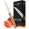 Schwertkrone Coltello per verdure con lama seghettata, manico in legno, coltello per pomodori seghettato, coltello per sbucciare, in legno di ulivo, inossidabile