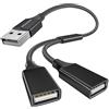MOGOOD Cavo Sdoppiatore USB 2.0 Y Splitter, Cavo Intrecciato Maschio a 2 Femmina per Ricarica e Trasferimento Dati, Compatibile PC, Laptop, Console di Gioco, Auto, Nero