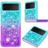 BLOTECH Custodia Compatibile con Samsung Galaxy Z Flip 3,Brillantini ​Liquido Cover per Samsung Galaxy Z Flip3 Guscio Morbido 2 Strati +Sabbie Mobili interno Bling Glitter Custodia Bling Sparkle,Green Purple