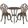 Yaheetech Set di Tavolo e Sedie da Giardino Set Mobili 2 Sedie 3 Pezzi Bistrò Veranda Balcone Motivo a Tulipano Lega di Alluminio Bronzo