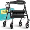 Helavo deambulatore per anziani extra largo, altezza reglabile, 226 kg max | Girello per anziani con ampio sedile regolabile in altezza - Rollator pieghevole per impieghi gravosi in alluminio