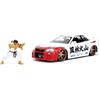 Jada Toys - Street Fighter Nissan Skyline GTR R34 con personaggio Rye, modello auto in metallo, 1:24, porte, bagagliaio, cofano apribile, 19 cm, per fan e bambini dagli 8 anni in su