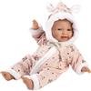Llorens 1063302 - Bambola con occhi azzurri e corpo morbido, con vestito rosa e ciuccio, 32 cm