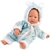 Llorens 1063305 - Bambola con occhi azzurri e corpo morbido, con vestito blu e ciuccio, 32 cm