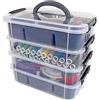 Bins & Things Scatole di plastica impilabili con 2 vassoi, scomparti per lavori manuali, perline, con coperchio, scatole da cucito