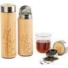 pandoo Tea to-go - Thermos in bambù da 480 ml, bottiglia termica a doppia parete, thermos da viaggio, thermos per tè e acqua, con colino in acciaio inox, senza BPA