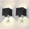 wisdom line Lampada a parete con Sensori di Movimento Applique Cubo a LED IP65 per interno/esterno 12W Regolabile 1020lumen Moderno Alluminio IP65 Impermeabile 2 pezzi (Nero, Luce Naturale 4000K)