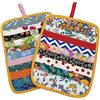 Jukway Set di 2 presine in cotone, tessuto 100% cotone, fatti a mano, patchwork, resistente al calore, con tasca e passante, guanti da teiera lavabili (2)