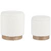 KONTE.DESIGN Set di 2 Pouf contenitore ZOYA bianco teddy e legno di frassino