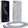Phoona Glitter Cover per iPhone XR 6,1 con Cordino, Antiurto Silicone Protezione, Compatibile con MagSafe Cover con Cordino, Anti Graffi, Non Ingiallente, Argento
