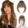 Elailite Frangia Capelli Veri Clip Marrone Castagna, Remy Human Hair Frangetta Finta alla Francese Hair Fringe Frontale Bang con Tempie Posticci Donna