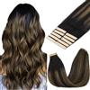 GOO GOO Extension Capelli Veri Biadesivo, 35cm 25g 10pcs Nero Naturale Misto Marrone, Reale Naturale Remy Capelli Veri