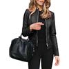 SHINROAD, Giacca da donna in pelle, semplice e casual, corta, sottile, con colletto alla coreana e cerniera, per ufficio e uso quotidiano, Nero , S