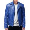Generic Giacca in pelle da uomo alla moda con design patchwork giacca in pelle casual da uomo Plus Size elegante giacca in pelle sottile cappotto in pelle da uomo, Blu, L