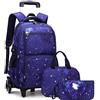 FEEIMOL Zaino Trolley Zaino Scuola Trolley per Ragazzi, 3 in 1 Zaino con Ruote con Borsa per il Pranzo e Sacchetto Portapenne (Blu Scuro Stellato)