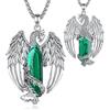 EUDORA Harmony Ball Phoenix Malachite Collana per Donna Uomo Rame Placcato Argento, Ciondolo Fenice Fiammeggiante Celtico Vintage Amuleto Vichingo Malachite Gioielli Regali per Donna Uomo, 20+2