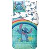 anemone Parure da letto Stitch, copripiumino Disney140 x 200 cm + federa 65 x 65 cm, 100% cotone (arcobaleno)